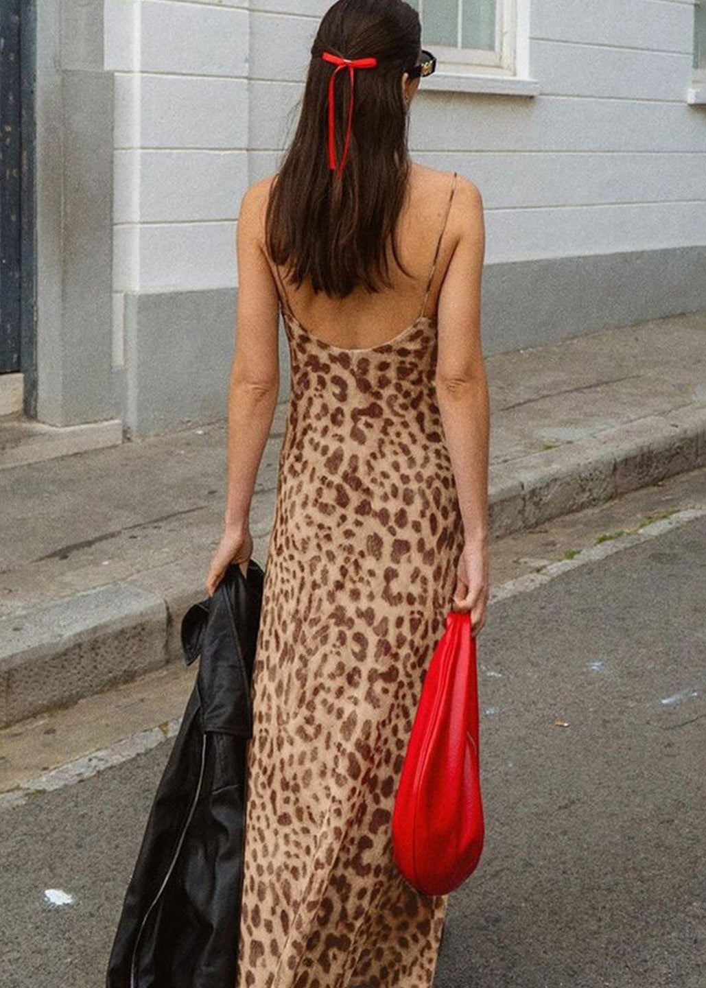 Women’s Maxi Dress Leopard Print Cowl Neck Spaghetti Strap Slip Silhouette
