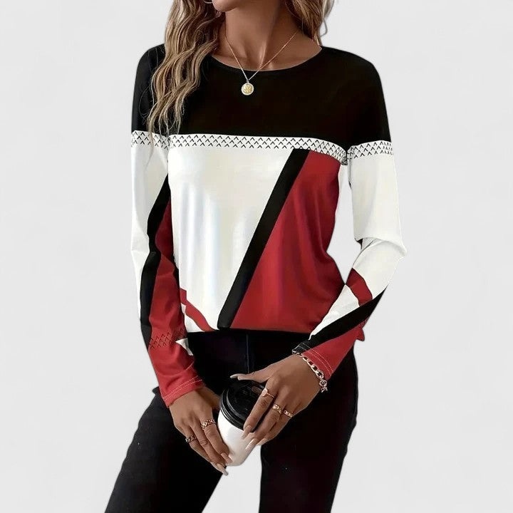 Women's Color-Block Geometric Print Long Sleeve Top