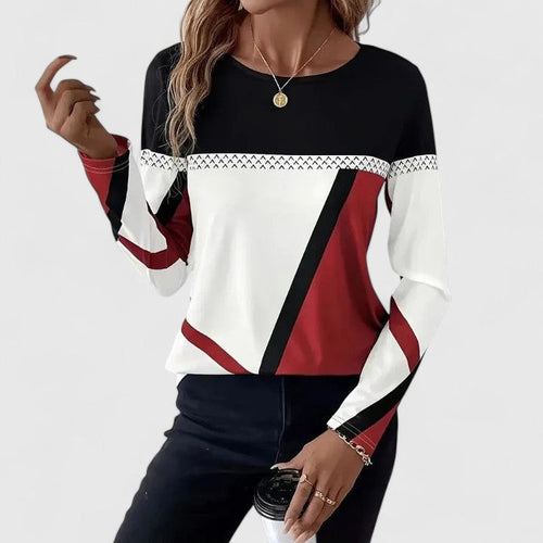 Women's Color-Block Geometric Print Long Sleeve Top