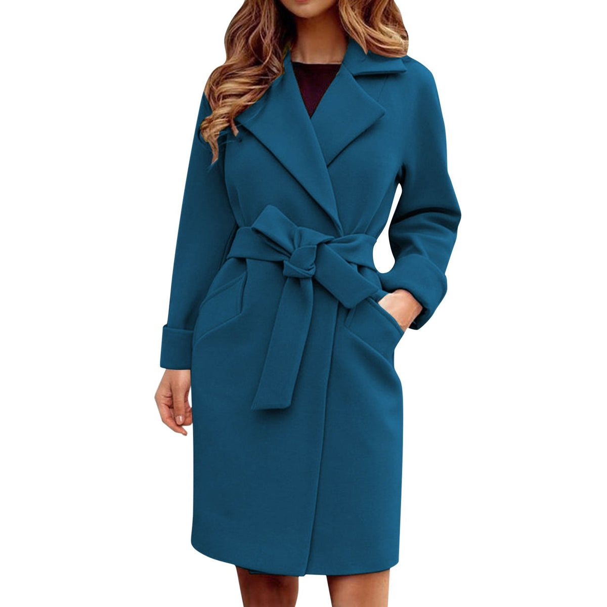 Women's Belted Wrap Coat with Notch Lapel for Autumn
