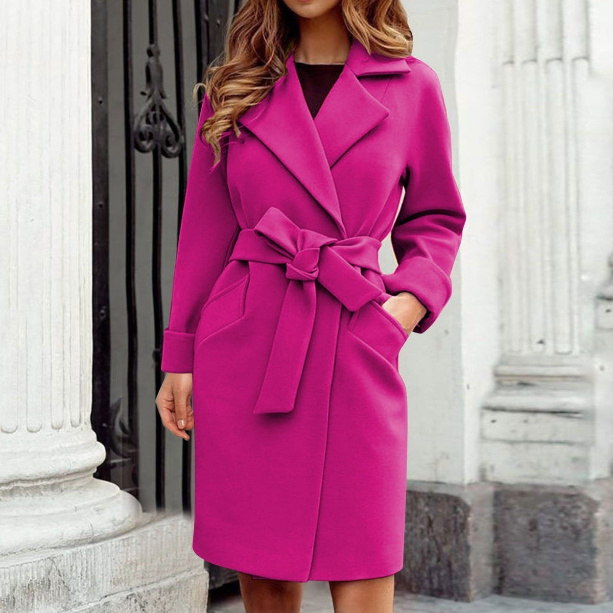 Women's Belted Wrap Coat with Notch Lapel for Autumn