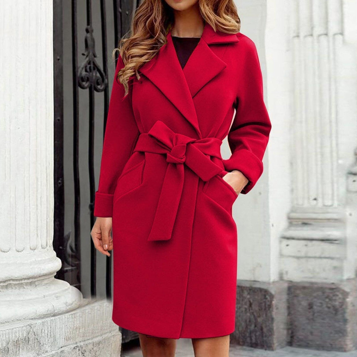 Women's Belted Wrap Coat with Notch Lapel for Autumn