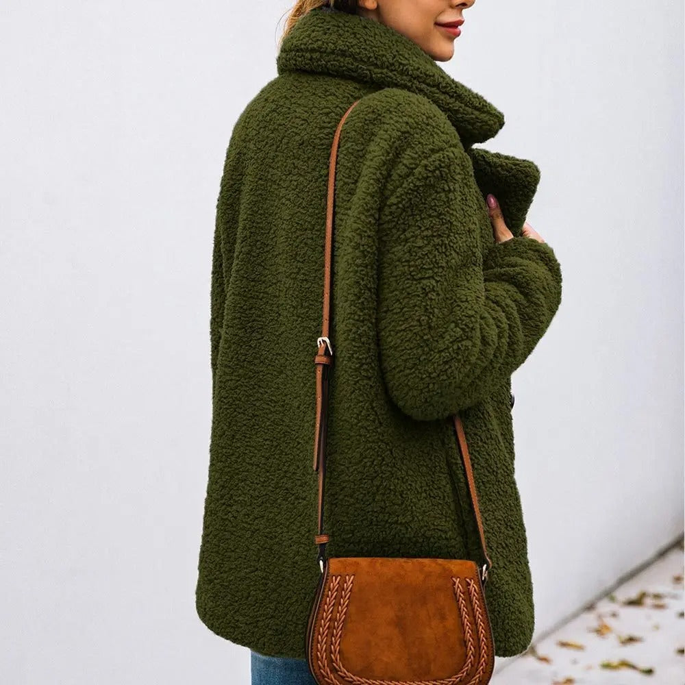 Women's Oversized Teddy Jacket with Notch Collar