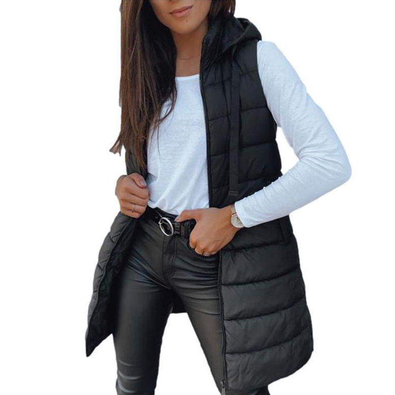 Ceylan Women’s Long Puffer Vest Hooded Sleeveless Quilted Gilet