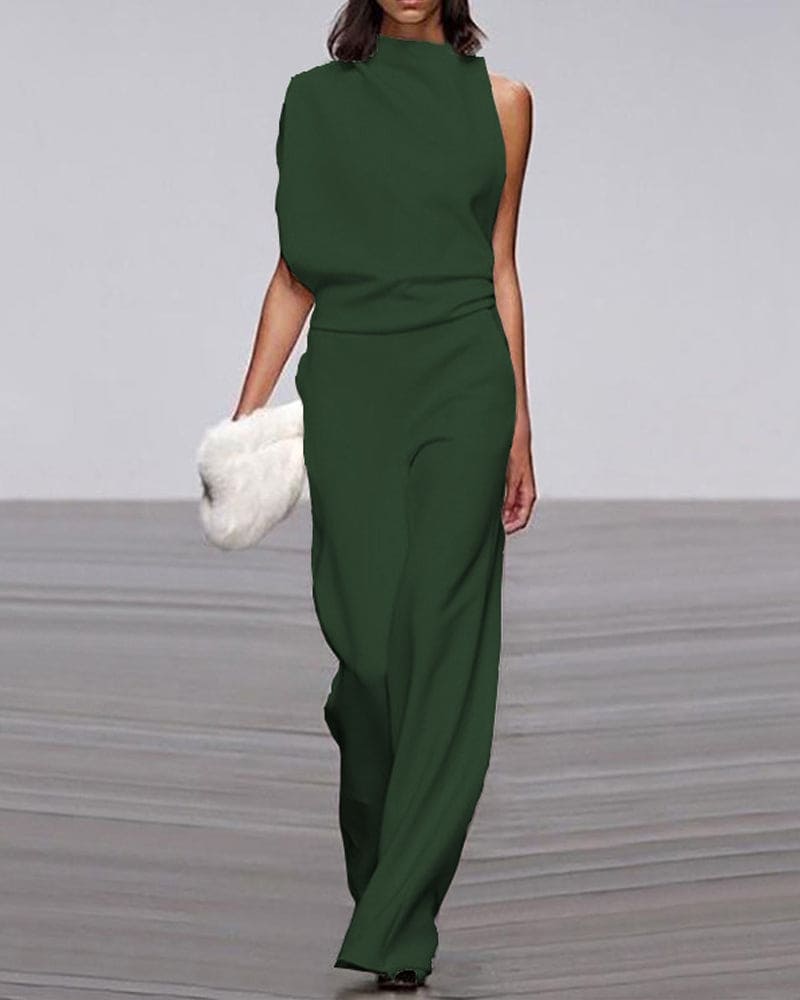 Women¡¯s One Shoulder Wide Leg Jumpsuit Minimalist Formal Evening Gown Alternative