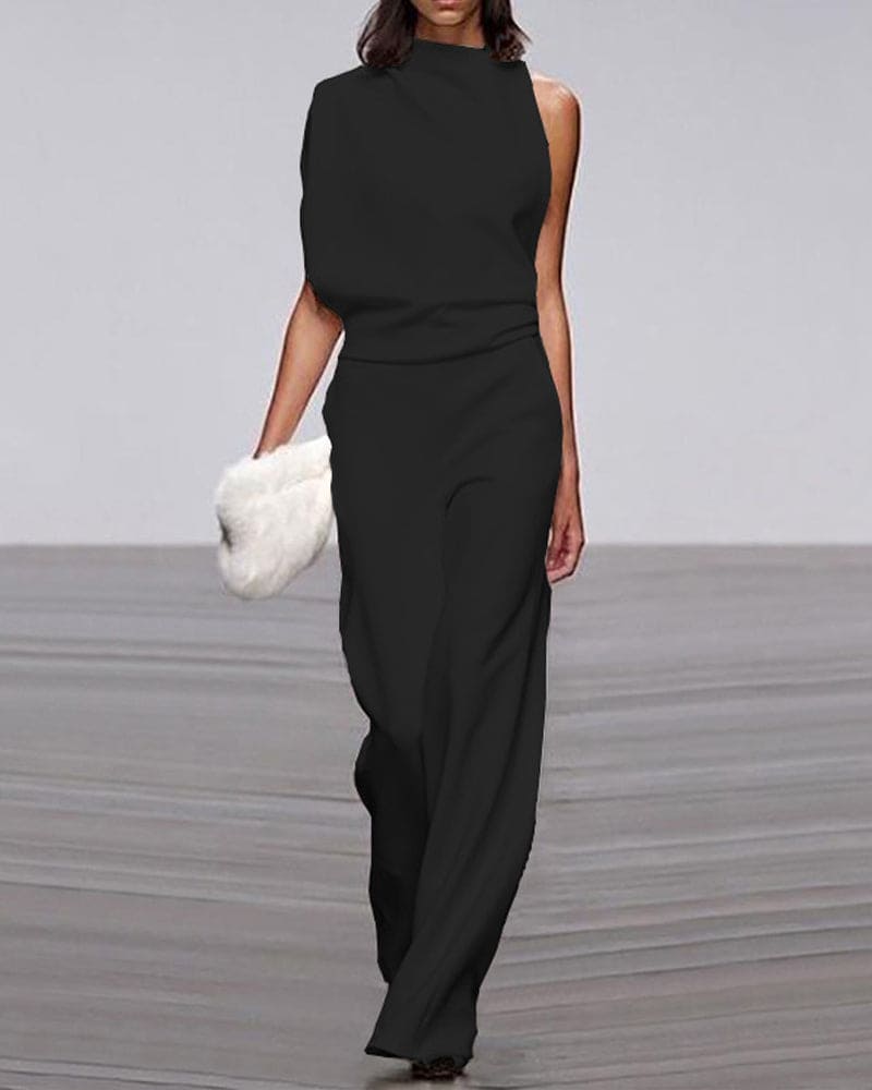 Women¡¯s One Shoulder Wide Leg Jumpsuit Minimalist Formal Evening Gown Alternative