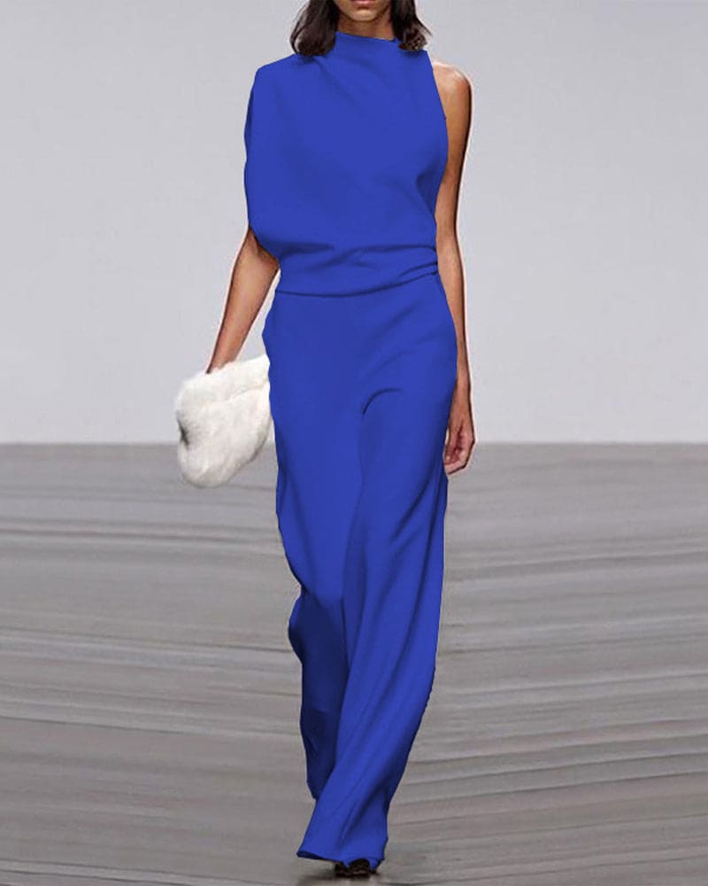 Women¡¯s One Shoulder Wide Leg Jumpsuit Minimalist Formal Evening Gown Alternative