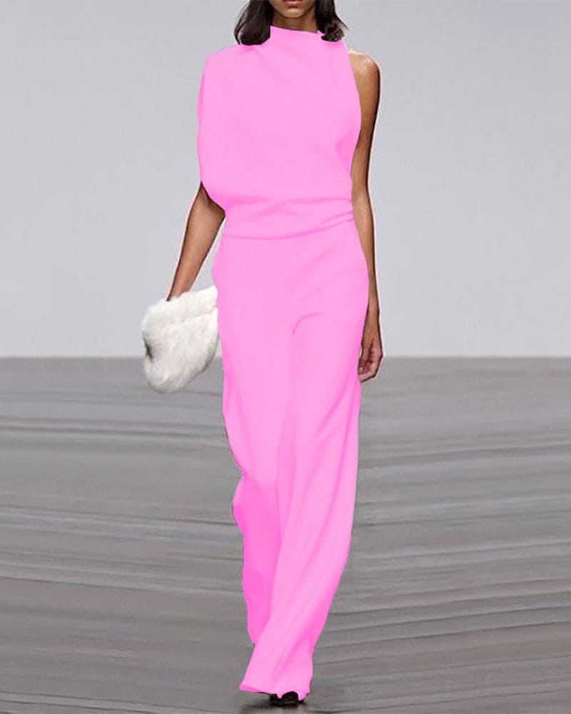 Women¡¯s One Shoulder Wide Leg Jumpsuit Minimalist Formal Evening Gown Alternative