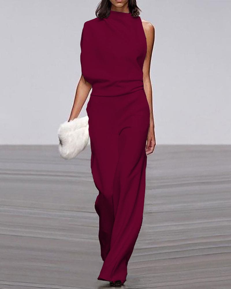 Women¡¯s One Shoulder Wide Leg Jumpsuit Minimalist Formal Evening Gown Alternative