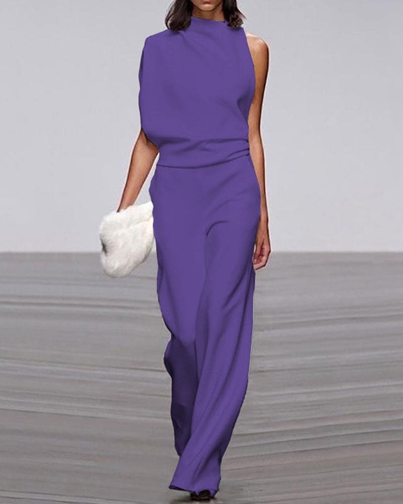 Women¡¯s One Shoulder Wide Leg Jumpsuit Minimalist Formal Evening Gown Alternative