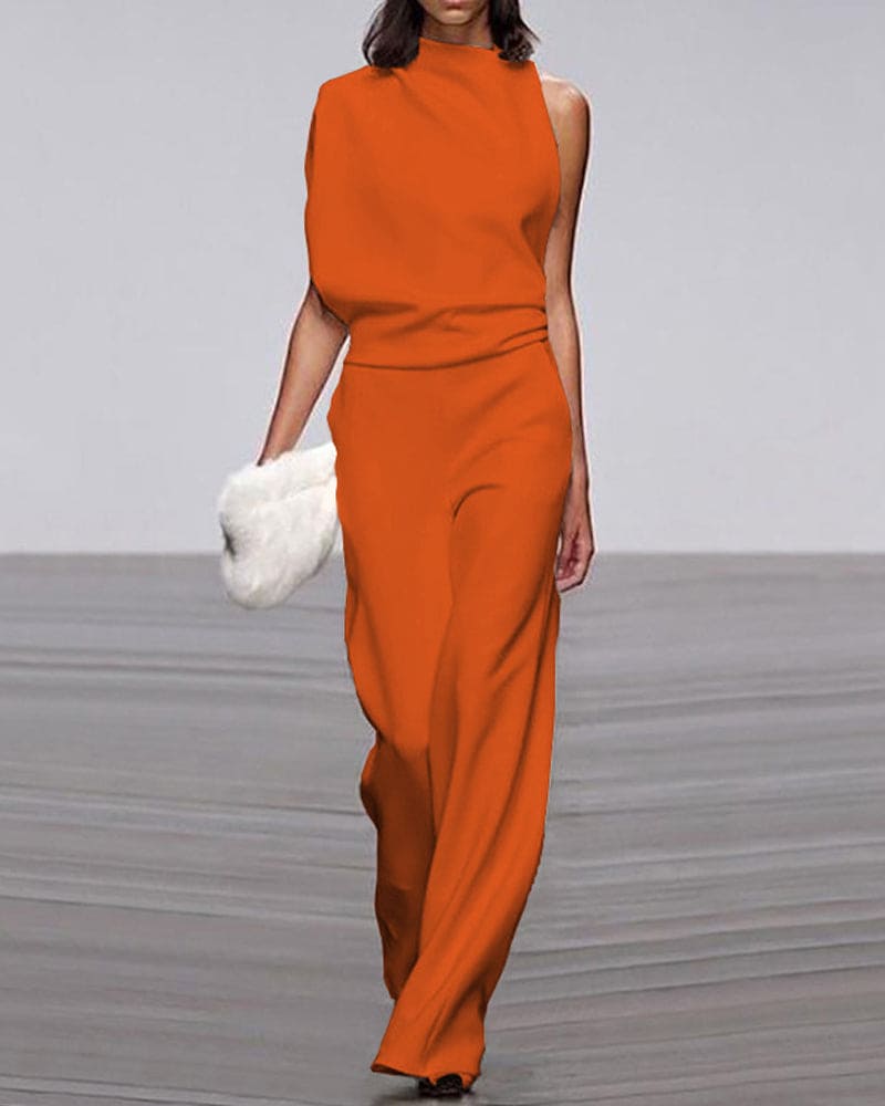 Women¡¯s One Shoulder Wide Leg Jumpsuit Minimalist Formal Evening Gown Alternative