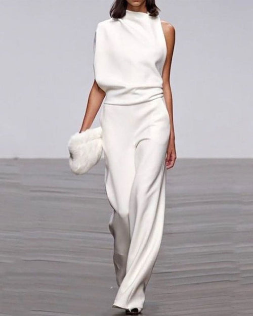 Women¡¯s One Shoulder Wide Leg Jumpsuit Minimalist Formal Evening Gown Alternative