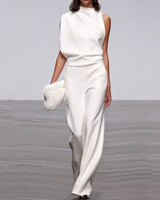Women's One Shoulder Wide Leg Jumpsuit Minimalist Formal Evening Gown Alternative