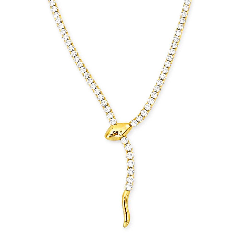 Women's Snake Chain Necklace with Rhinestone Detail