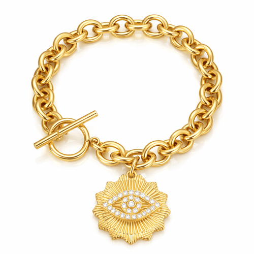 Women's Toggle Clasp Chain Bracelet with Evil Eye Charm