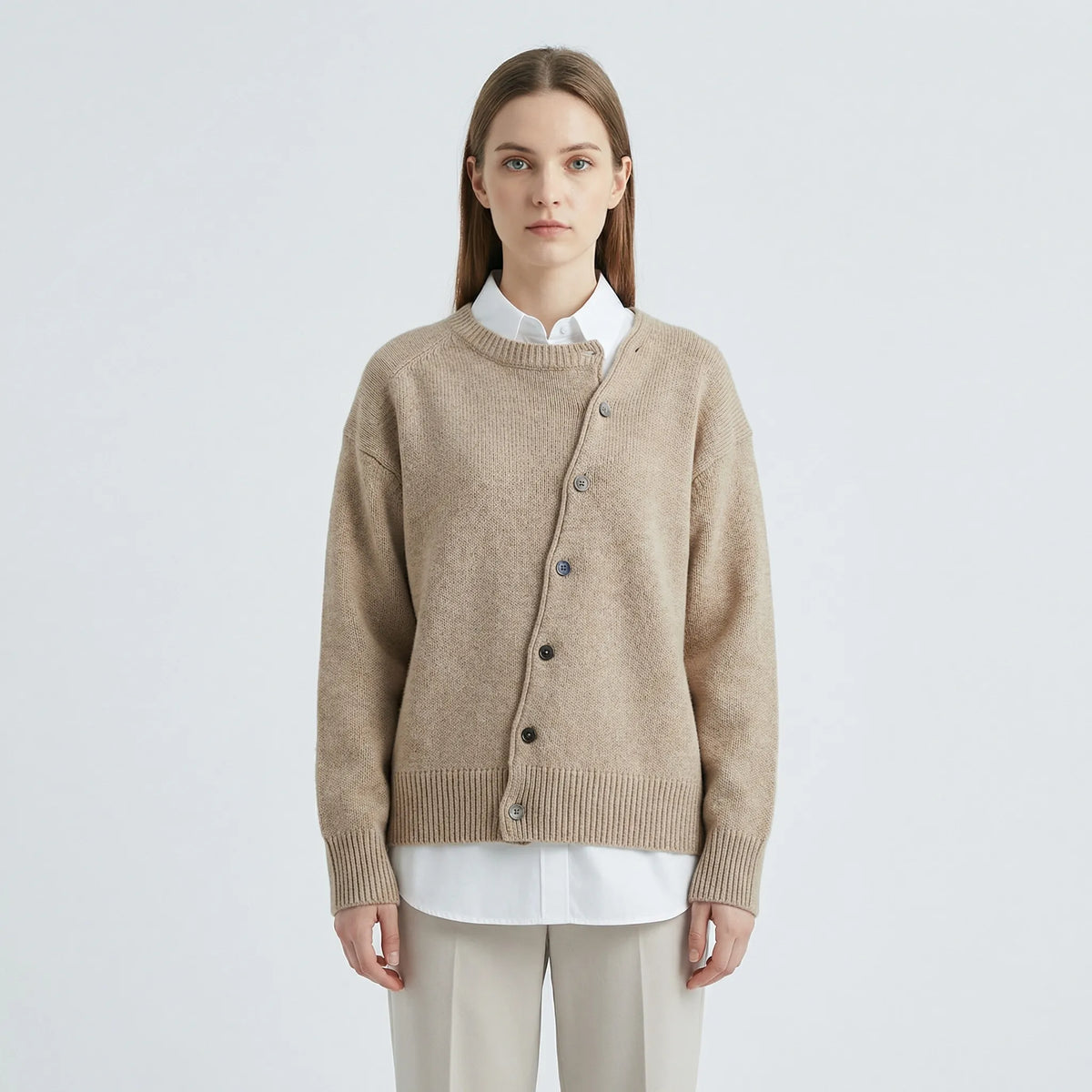 Women's Wrap Knit Cardigan with Asymmetric Button Detail