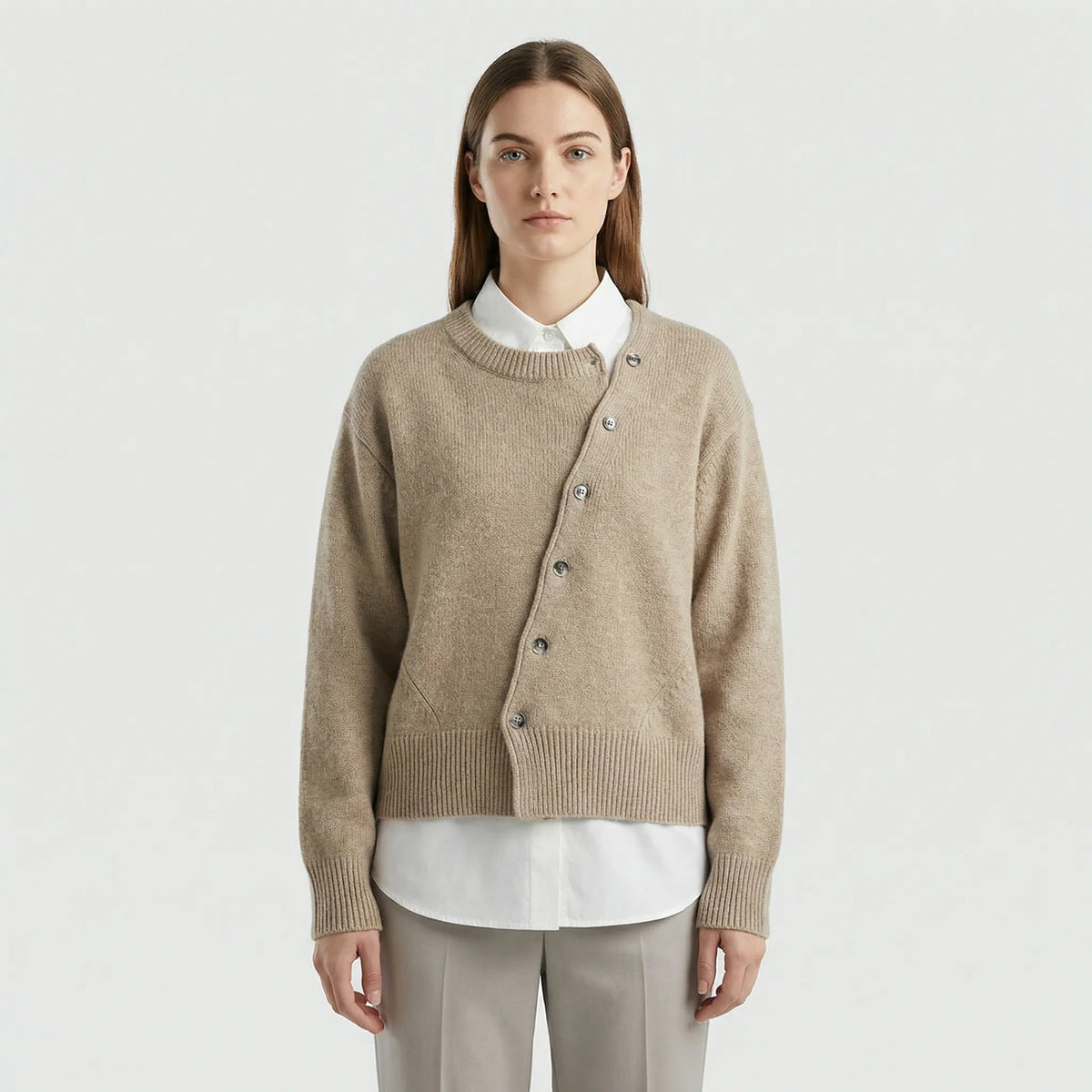 Women's Wrap Knit Cardigan with Asymmetric Button Detail