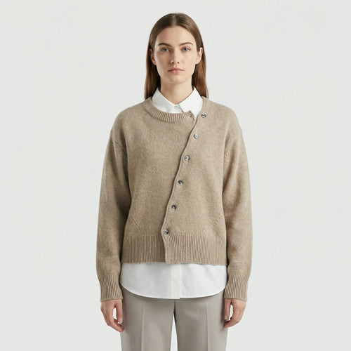 Women's Wrap Knit Cardigan with Asymmetric Button Detail