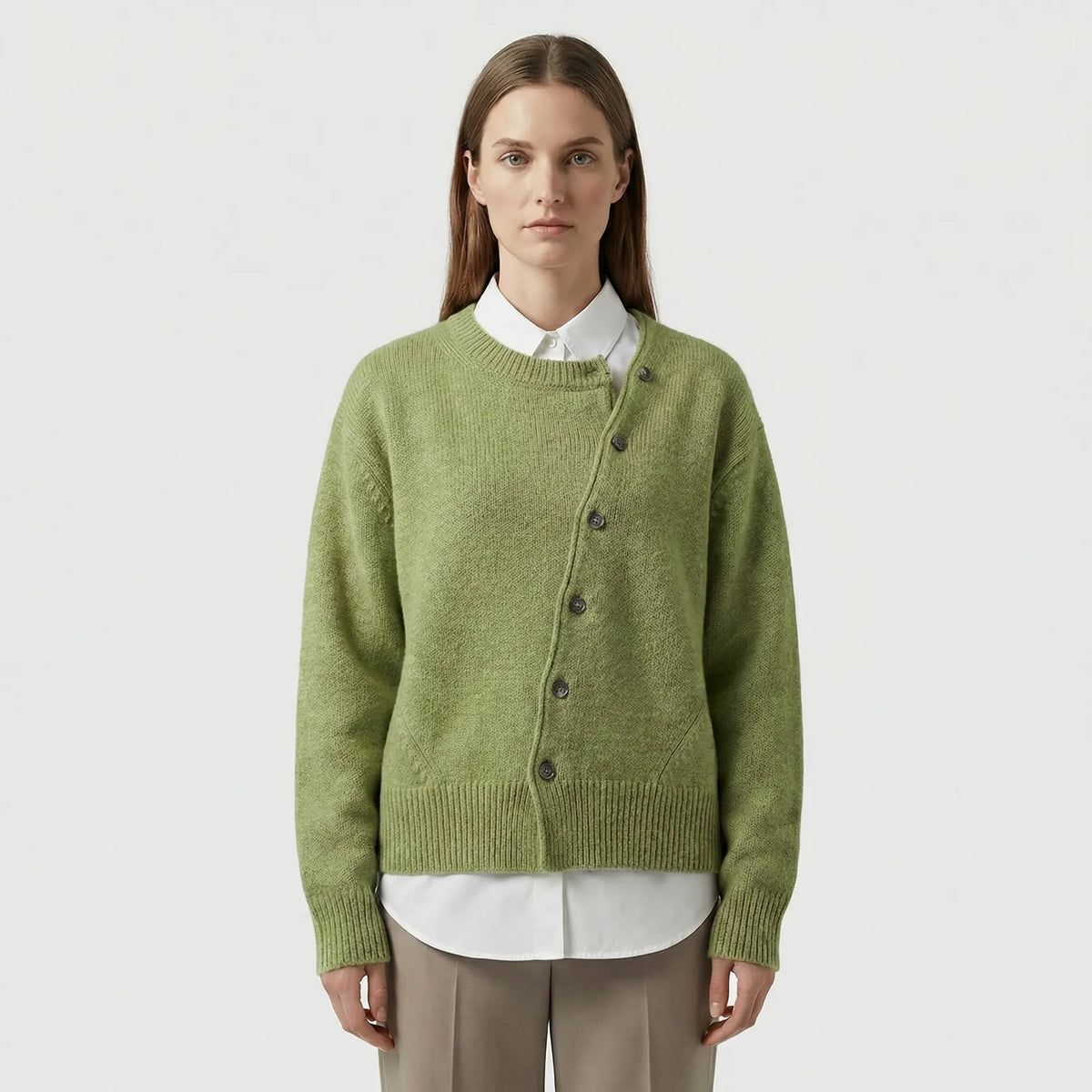 Women's Wrap Knit Cardigan with Asymmetric Button Detail