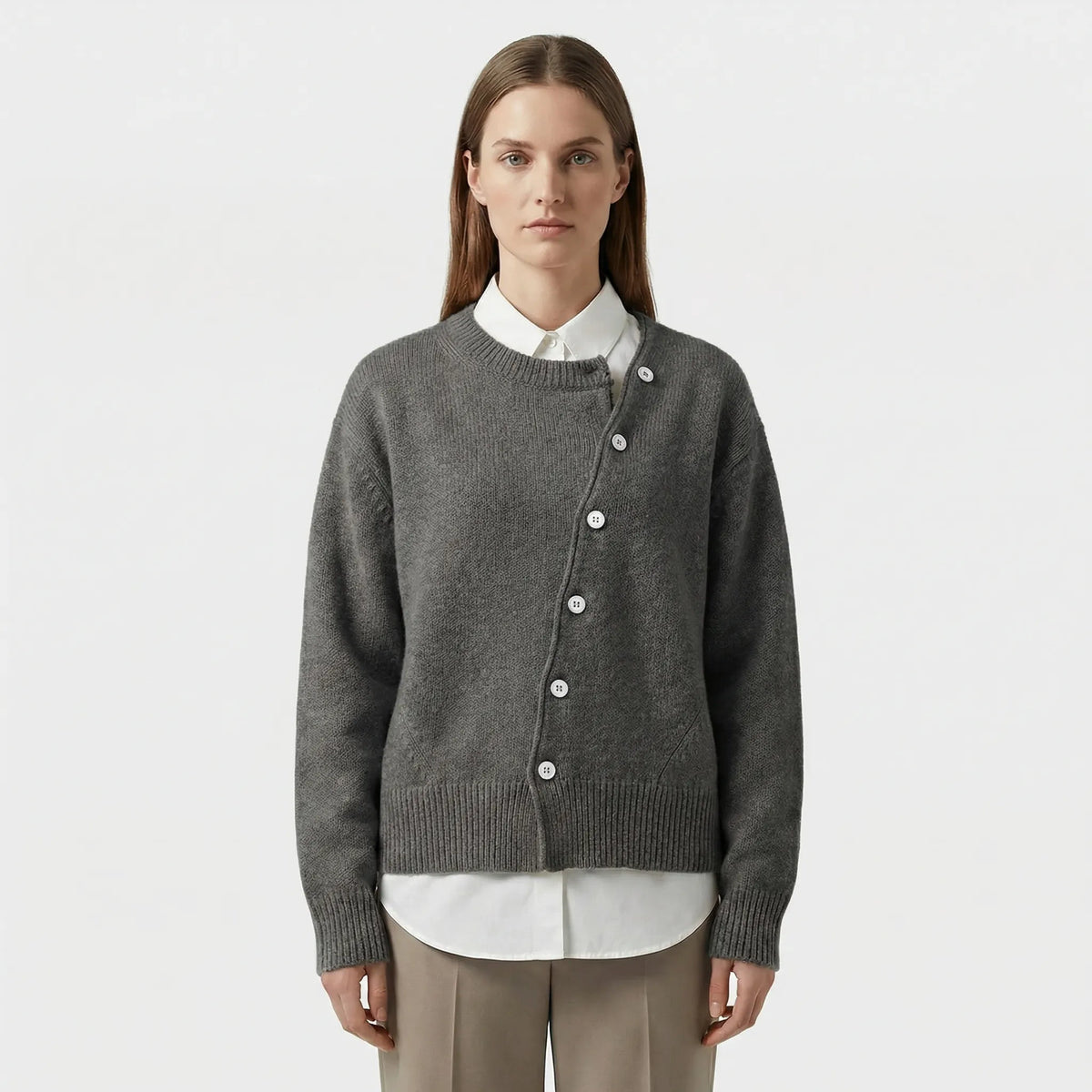 Women's Wrap Knit Cardigan with Asymmetric Button Detail