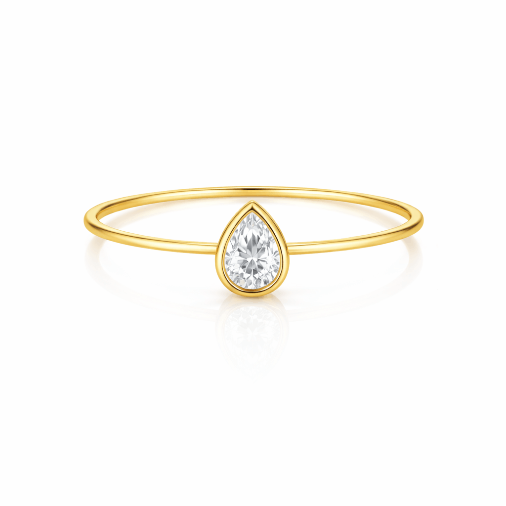 Women's Thin Band Ring with Pear-Shaped Stone