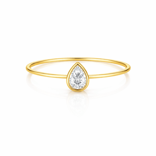 Women's Thin Band Ring with Pear-Shaped Stone