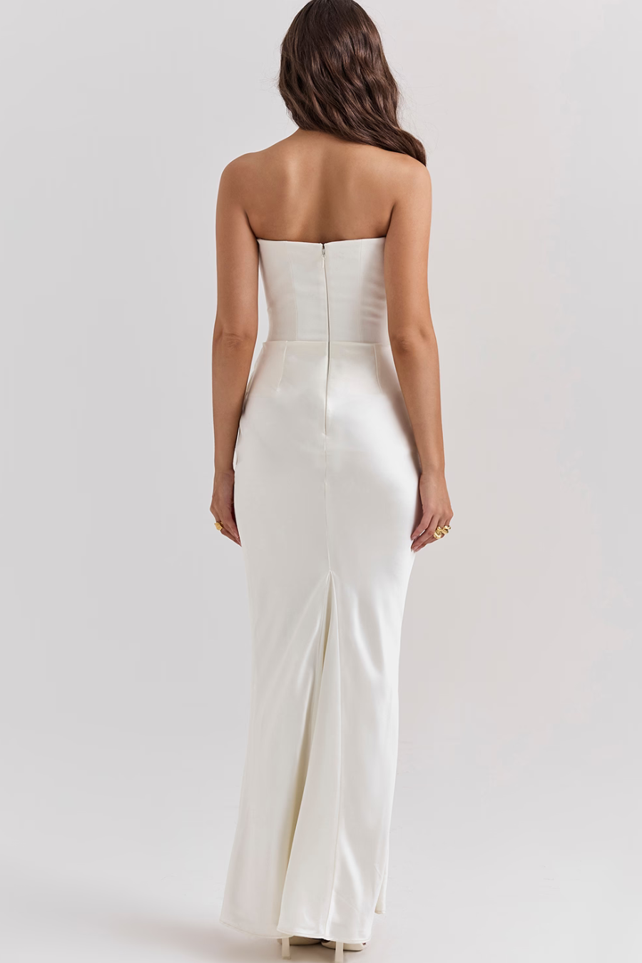 Women’s Strapless Maxi Dress Corset Bodice Draped Hip Wedding Guest Gown