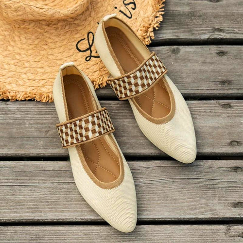 Women's Mary Jane Flats with Checkered Elastic Strap