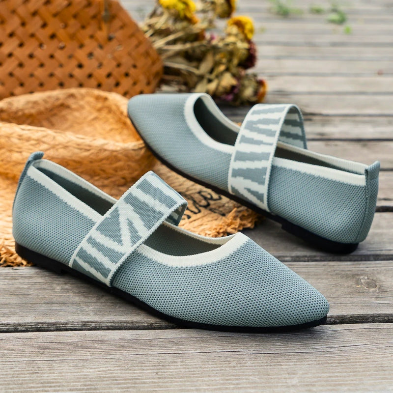 Women's Mary Jane Flats with Checkered Elastic Strap