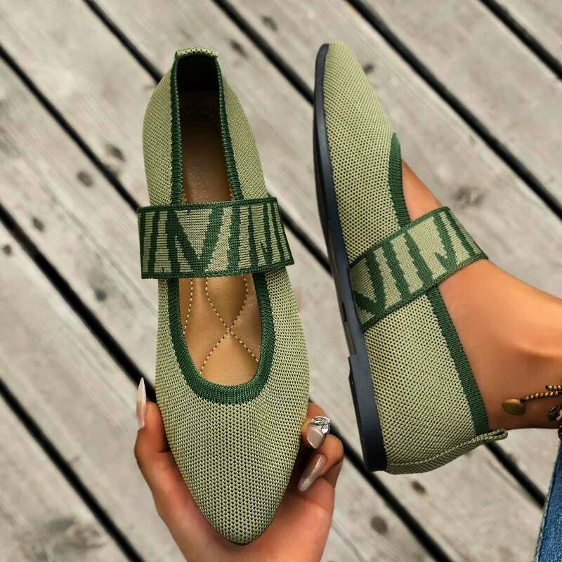 Women's Mary Jane Flats with Checkered Elastic Strap