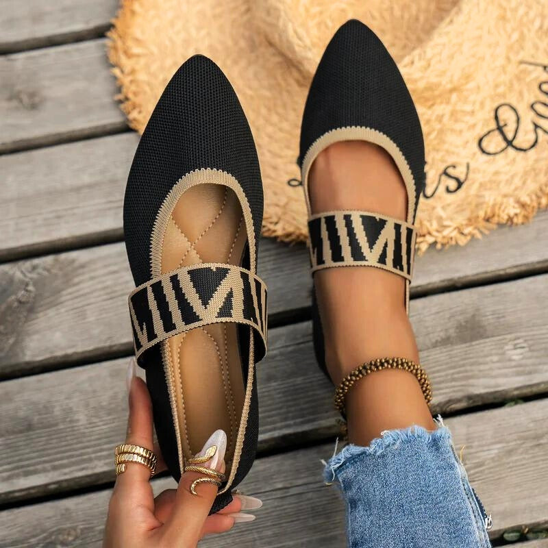 Women's Mary Jane Flats with Checkered Elastic Strap