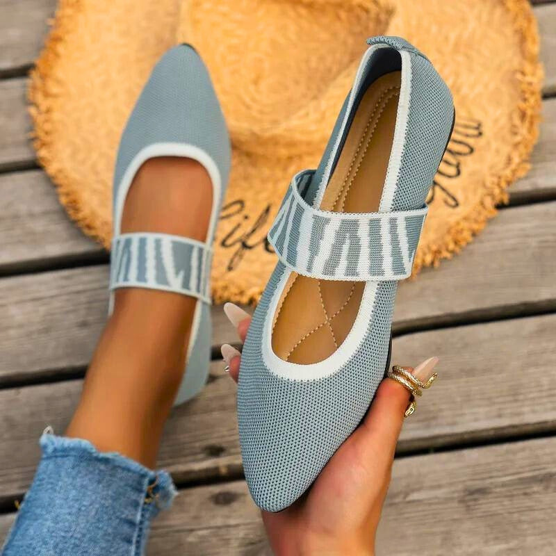 Women's Mary Jane Flats with Checkered Elastic Strap