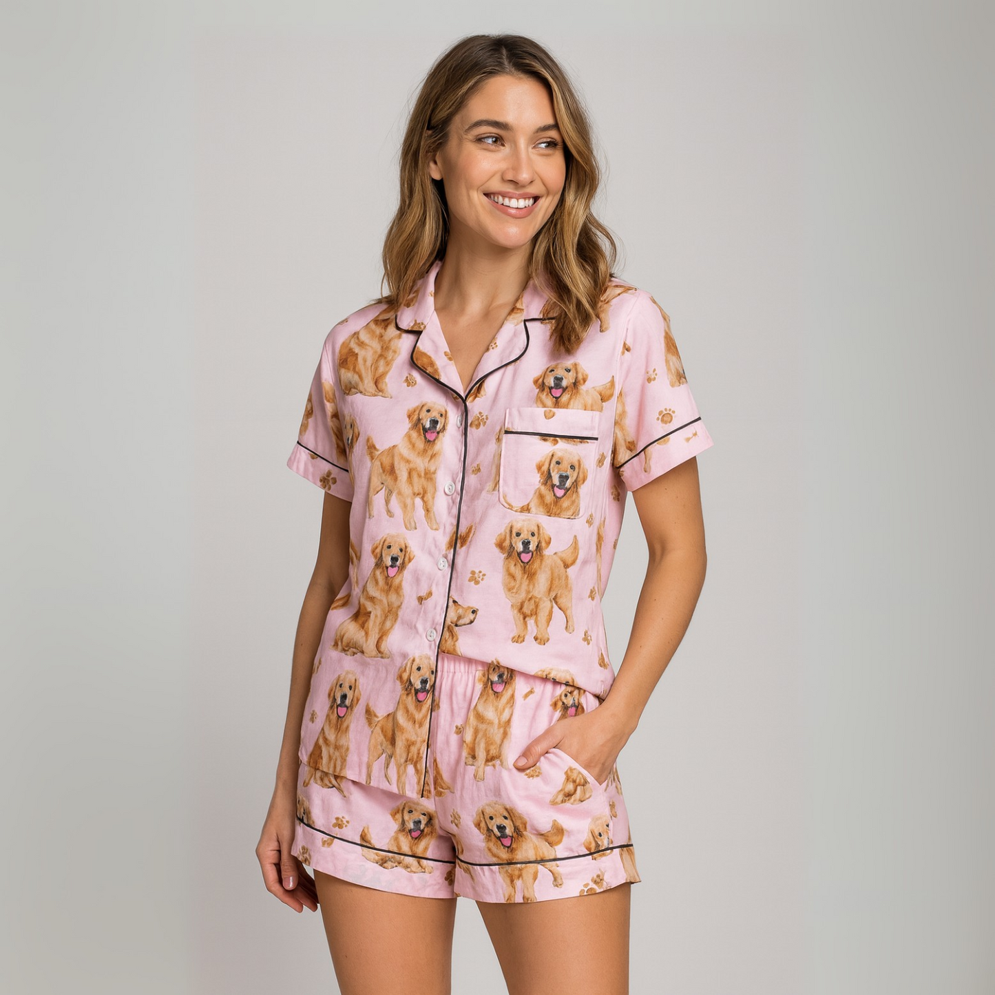 Ceylan Women’s Pajama Set with Golden Retriever Print