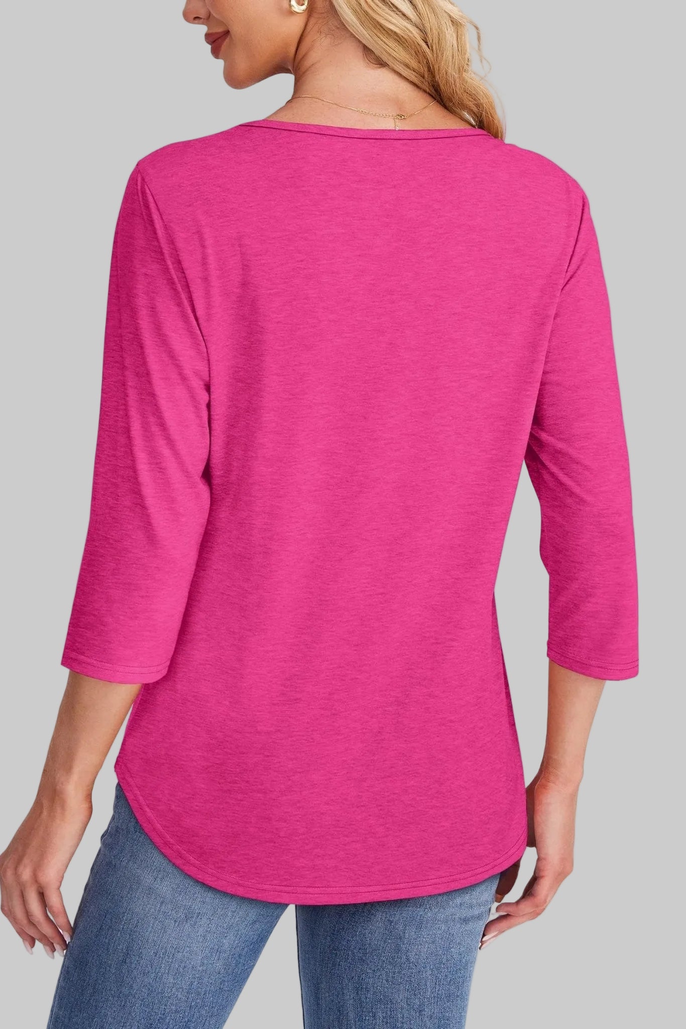 Women's Tunic Top Horizontal Pleated Chest 3/4 Sleeve Crew Neck Blouse