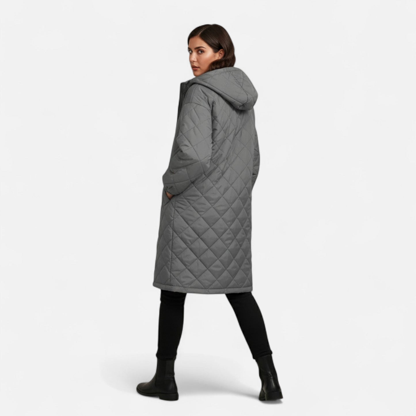 Ceylan Women’s Long Quilted Coat with Hood
