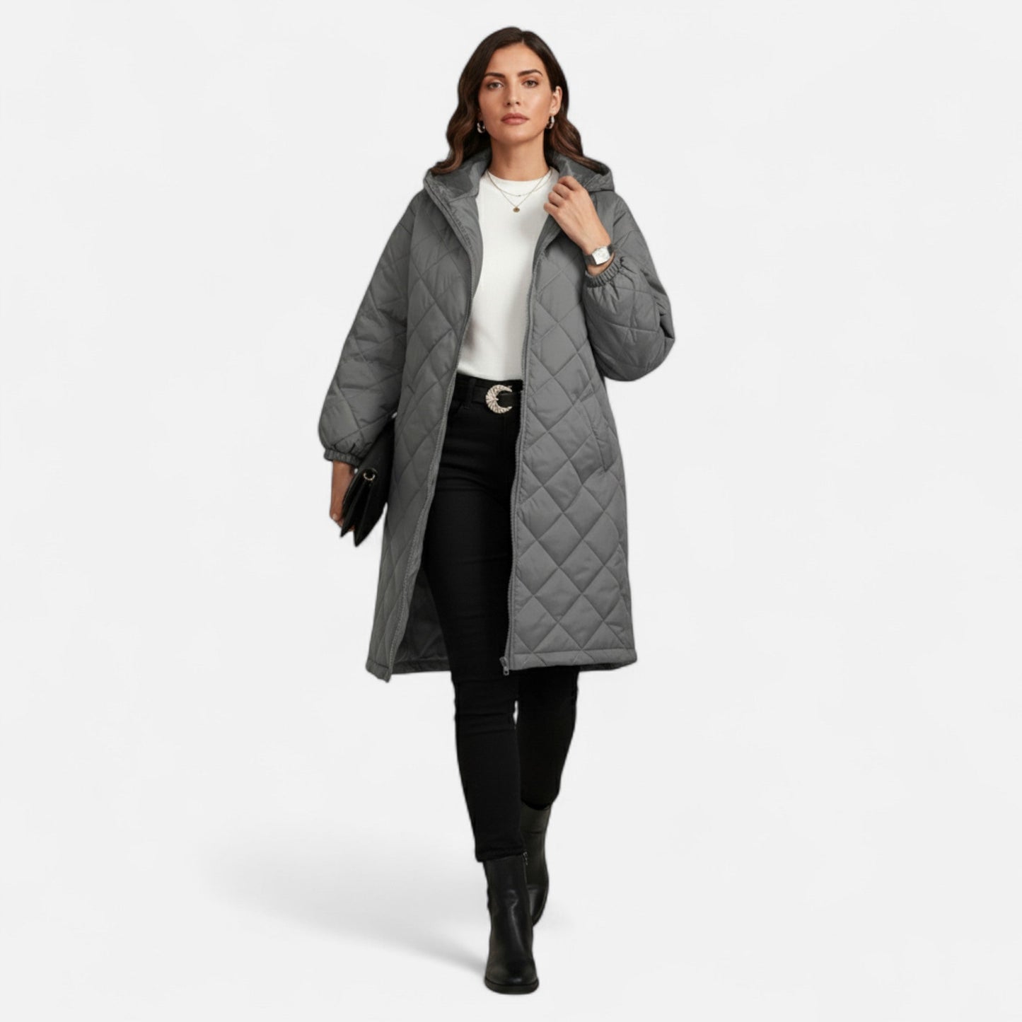 Ceylan Women’s Long Quilted Coat with Hood