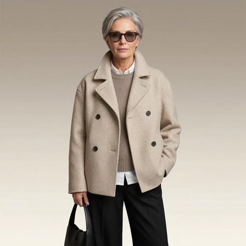 Women’s Double-Breasted Wool Blend Short Coat Oversized Boxy Peacoat
