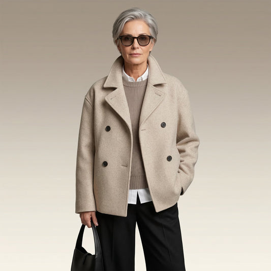 Women’s Double-Breasted Wool Blend Short Coat Oversized Boxy Peacoat