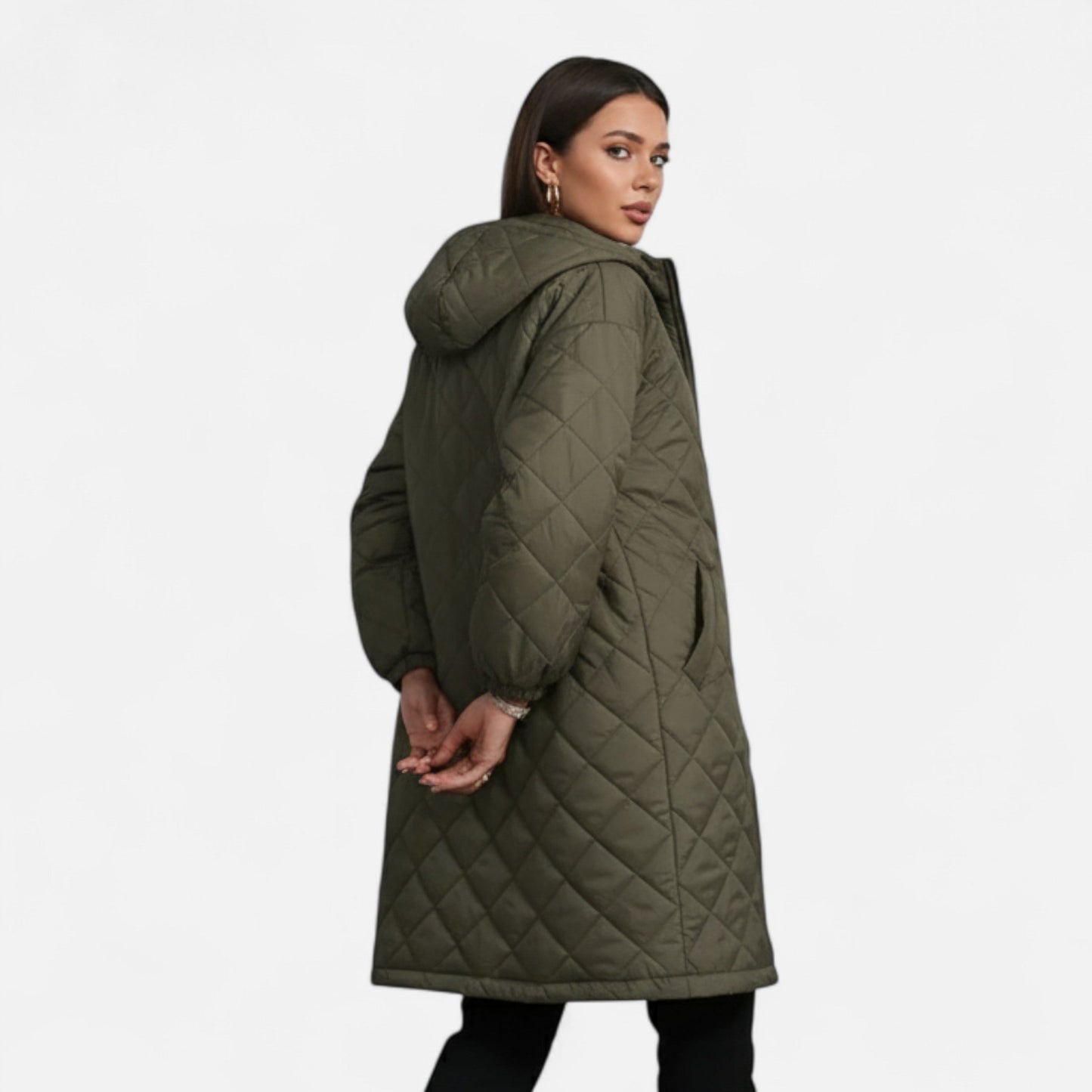 Ceylan Women’s Long Quilted Coat with Hood