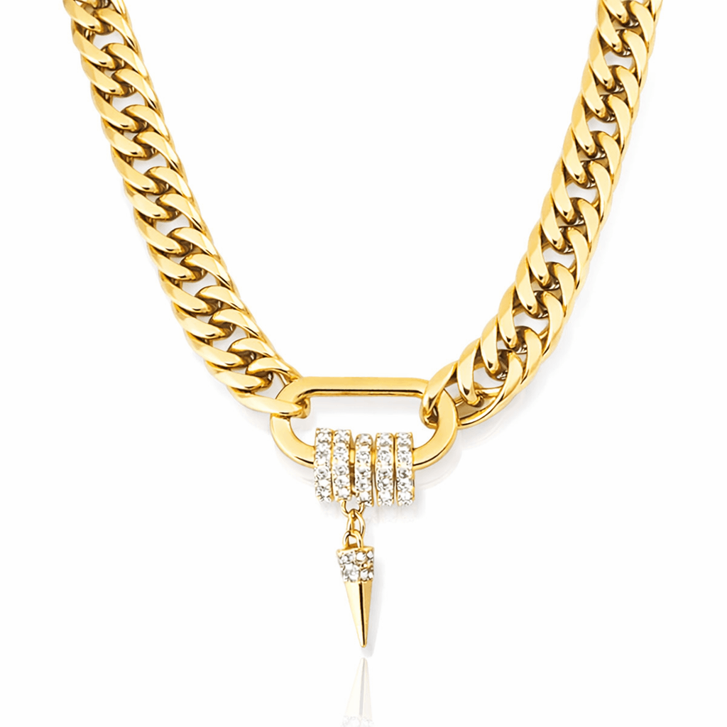 Women's Curb Chain Necklace with Rhinestone Charm Holder