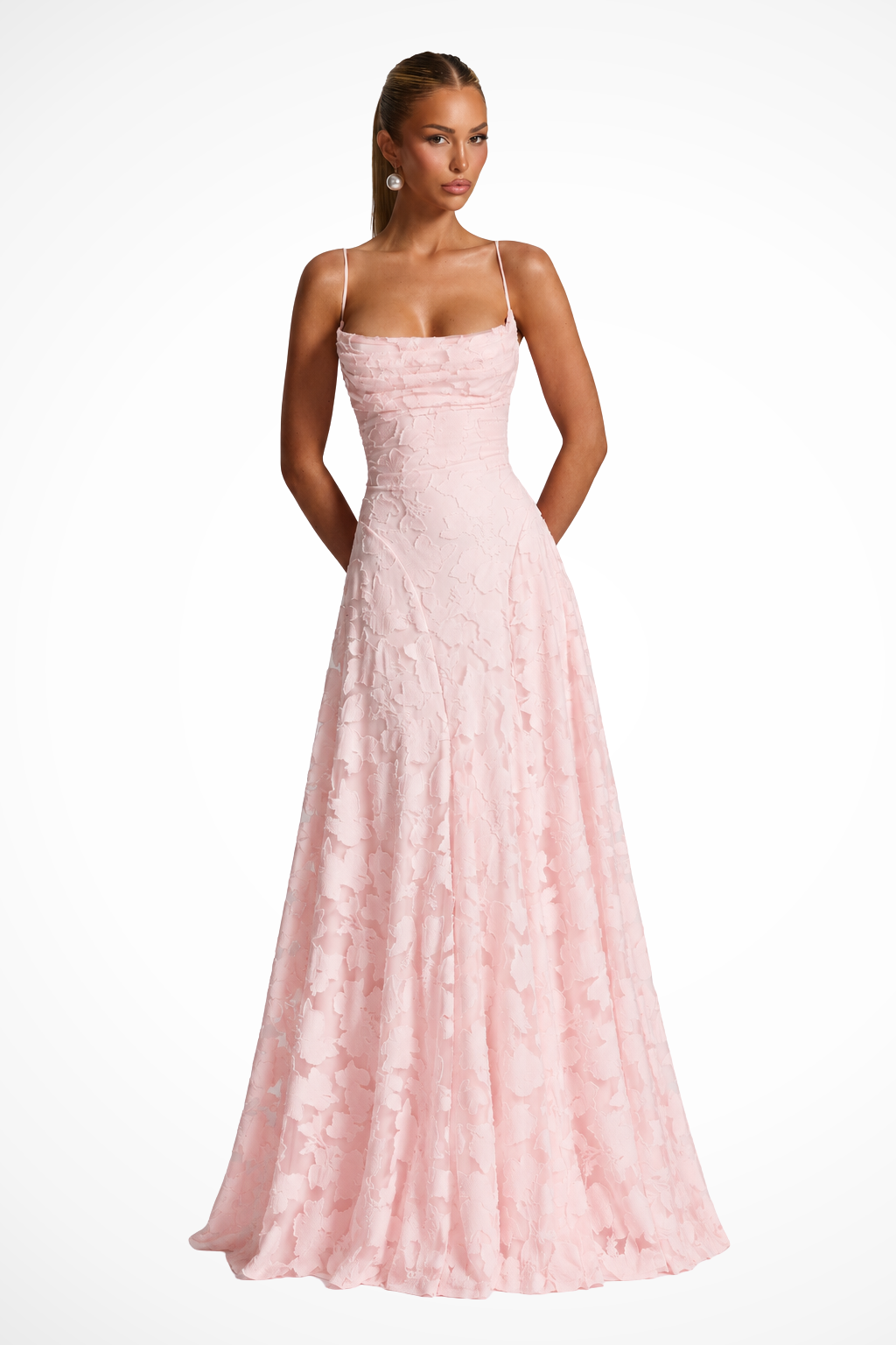 Women's Cowl Neck Floral Lace Wedding Guest Maxi Dress