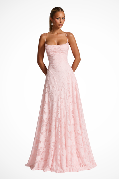 Women's Cowl Neck Floral Lace Wedding Guest Maxi Dress