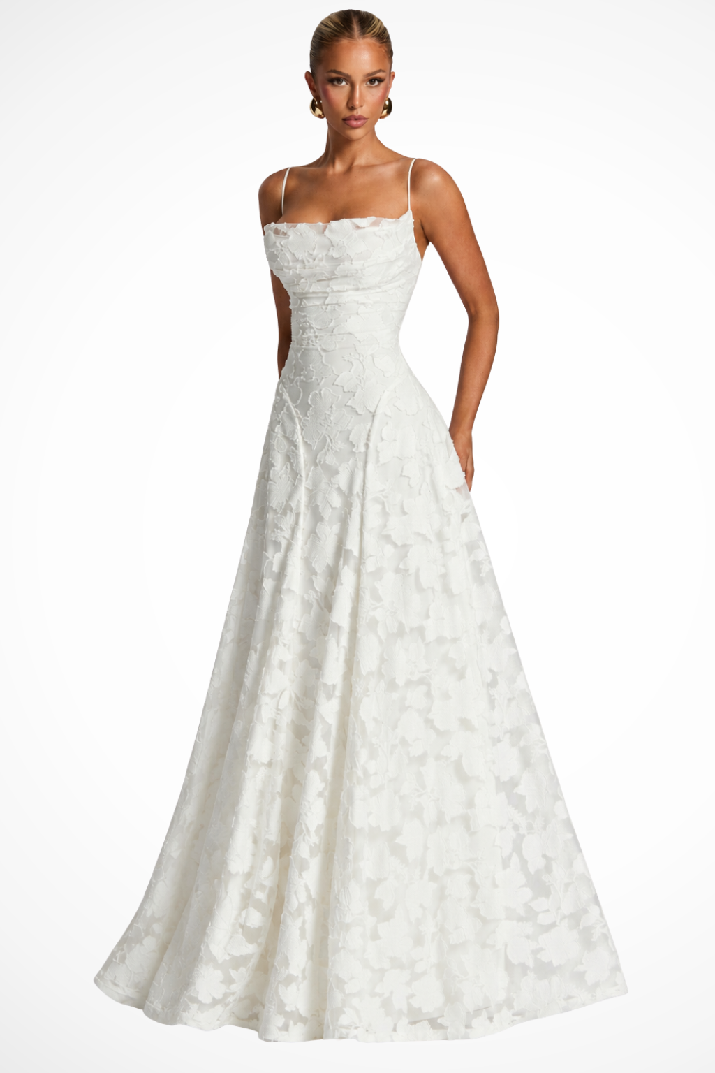Women's Cowl Neck Floral Lace Wedding Guest Maxi Dress