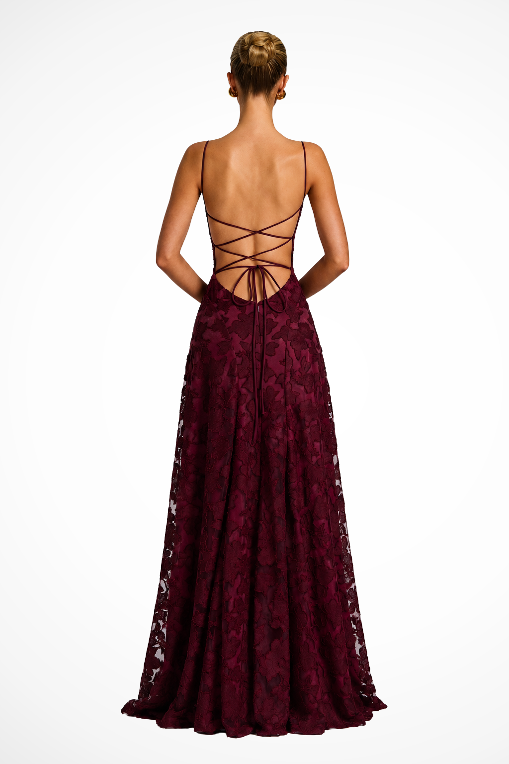 Women's Cowl Neck Floral Lace Wedding Guest Maxi Dress
