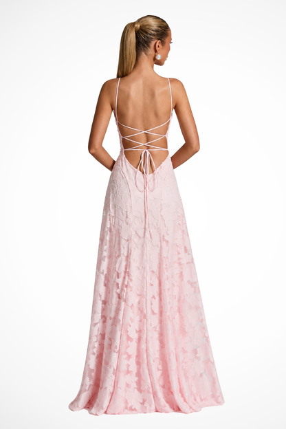 Women's Cowl Neck Floral Lace Wedding Guest Maxi Dress