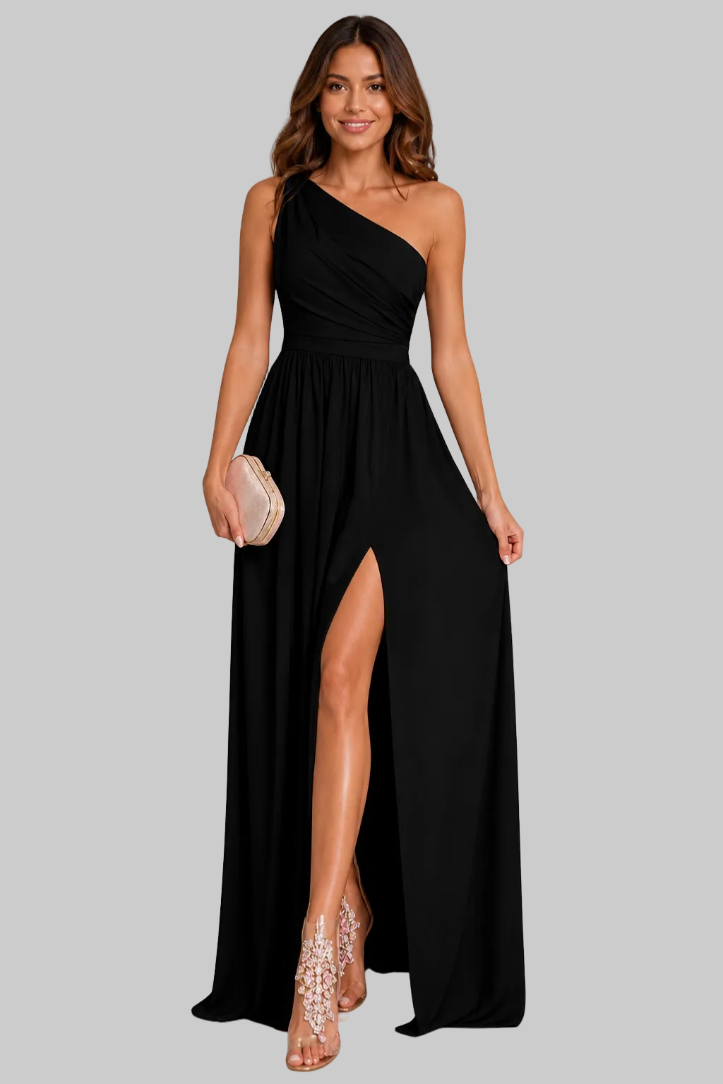 Women’s Maxi Dress One Shoulder Draped High Split Gown