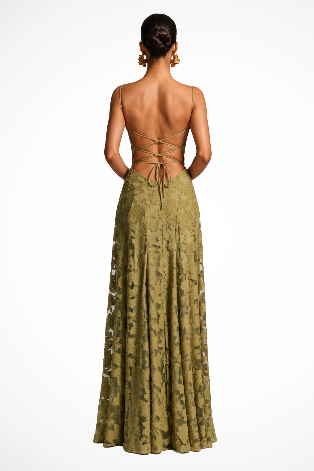 Women's Cowl Neck Floral Lace Wedding Guest Maxi Dress