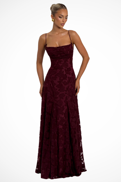Women's Cowl Neck Floral Lace Wedding Guest Maxi Dress