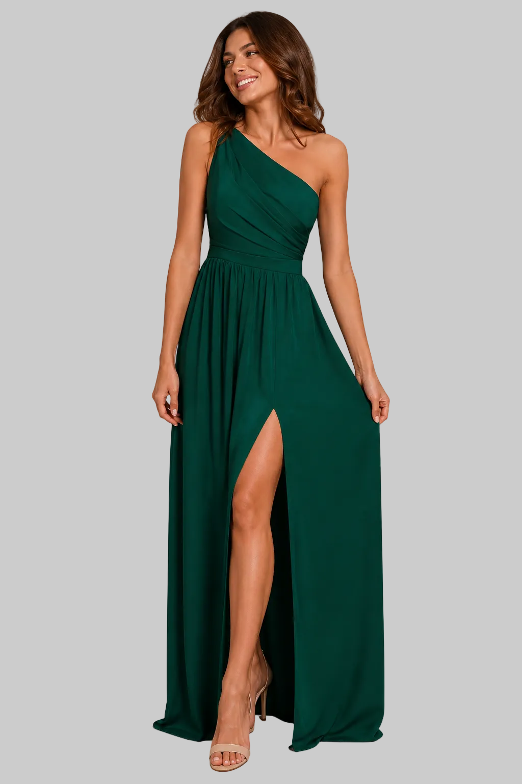 Women’s Maxi Dress One Shoulder Draped High Split Gown