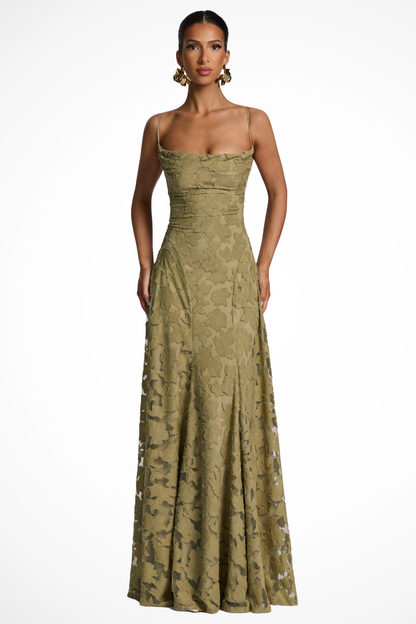 Women's Cowl Neck Floral Lace Wedding Guest Maxi Dress